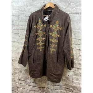 NEW VINTAGE BOB MACKIE Wearable Art BROWN AZTEC BROWN JACKET OVERCOAT SZ 2XL